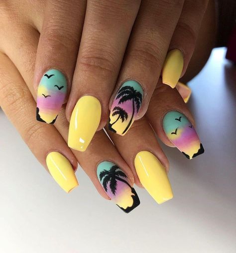 Colorful & Attractive Summer Nails | Trendy Nails for 2023 Jamaica Nails, Beach Themed Nails, Palm Tree Nails, Beach Nail Designs, Tropical Nails, Hello Nails, Tree Nails, Colorful Nails, Summery Nails