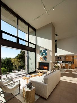 Chimney Decor, Contemporary Living Room Design, Double Sided Fireplace, Live Edge Coffee Table, Open Concept Living Room, Contemporary Fireplace, Floor To Ceiling, Modern Fireplace, Floor To Ceiling Windows