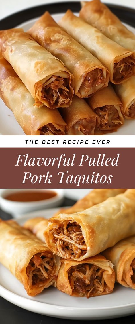 Image for Flavorful Pulled Pork Taquitos Dinner Ideas With Leftover Pulled Pork, Pulled Pork Bites, Crispy Pulled Pork, Recipes For Shredded Pork, Pulled Pork Mexican Recipes, Recipes With Pork Roast, Meals With Pulled Pork, Picnic Pork Roast Recipes, Pulled Pork Meal Ideas