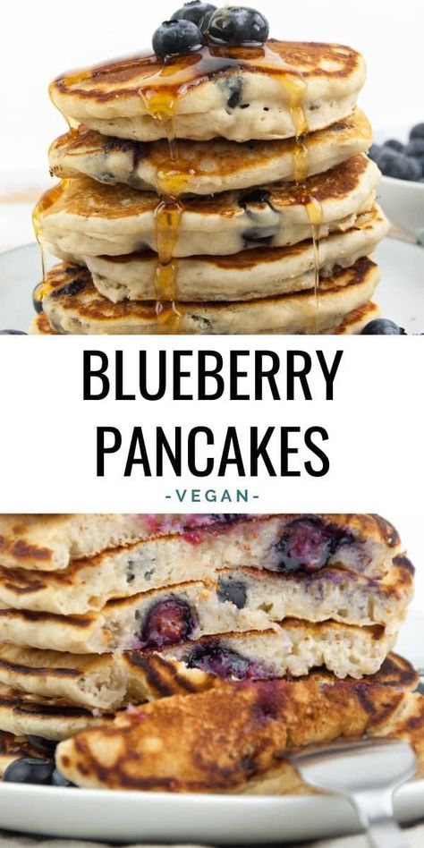 Vegan Blueberry Pancakes, Pancakes For Breakfast, Pancakes Breakfast, Vegan Breakfast Easy, Pancake Recipe Easy, Vegan Blueberry, Cake Vegan, Tofu Scramble, Vegan Pancakes