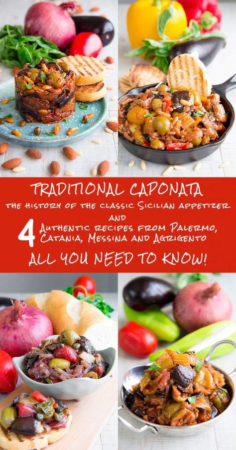 SICILIAN CAPONATA: history and 4 traditional recipes - all you need to know! Sicilian Caponata Recipe, Sicilian Caponata, Sicilian Cuisine, Caponata Recipe, Gluten Free Puff Pastry, Recipe Vegetarian, Italian Appetizers, Sicilian Recipes, Traditional Recipes