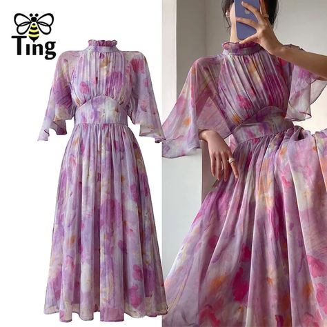 Tingfly Casual Dresses | Tingfly Dress Floral | Chiffon Floral Frock | New Fashion Frocks - Dresses - Aliexpress Formal Dress Wedding Guest, Summer Graduation Dress, Formal Dress Wedding, Chic Summer Dresses, Floral Frocks, Dress Ruffles, Dress Graduation, Frock For Women, Frock Dress