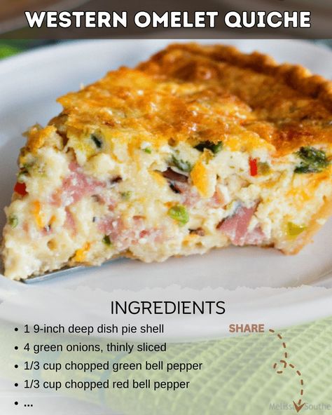 Western Omelet Quiche, Deep Dish Pie, Savory Pies, Breakfast Goodies, Green Bell Pepper, Pie Shell, Ingredients List, Savory Pie, Raspberry Lemonade