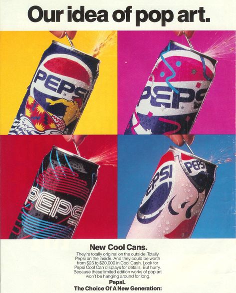 Vintage Ad #147 - Pepsi Pop Art | Any suggestions for a 2007… | Flickr Pepsi Ad, Pepsi Logo, Logo Evolution, Gfx Design, New Retro Wave, Pepsi Cola, Sports Illustrated, Print Ads, Vintage Ads