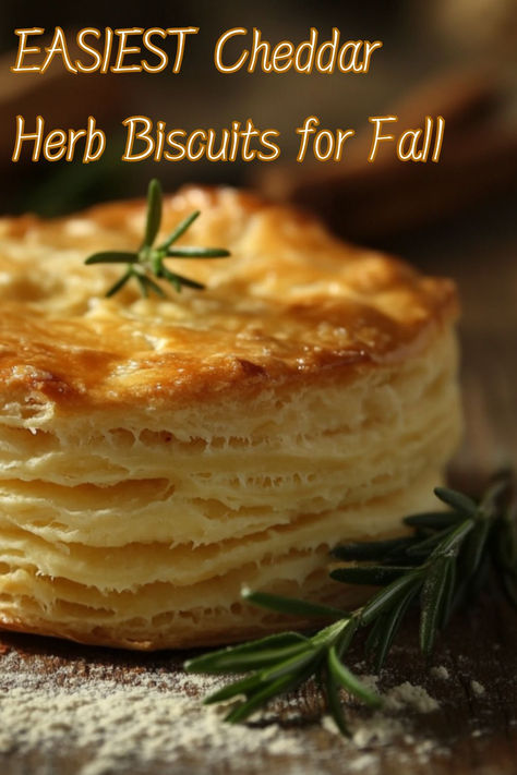 Flaky, golden cheddar herb biscuit garnished with rosemary, ideal for fall meals and cozy comfort food recipes. Cheddar Herb Biscuits, Fall Biscuits, Herbed Biscuits, Cozy Fall Baking, Savory Baked Goods, Comfort Baking, Herb Biscuits, Savory Biscuits, Autumn Side Dishes