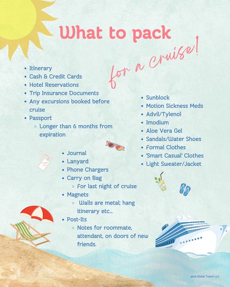 Things You Need For A Cruise, Things To Pack For A Cruise, Things To Bring On A Cruise, What To Bring On A Cruise, What To Pack For A Cruise, Cruise Necessities, Cruise Packing List Caribbean, Travel Checklist Printable, Caribbean Cruise Packing