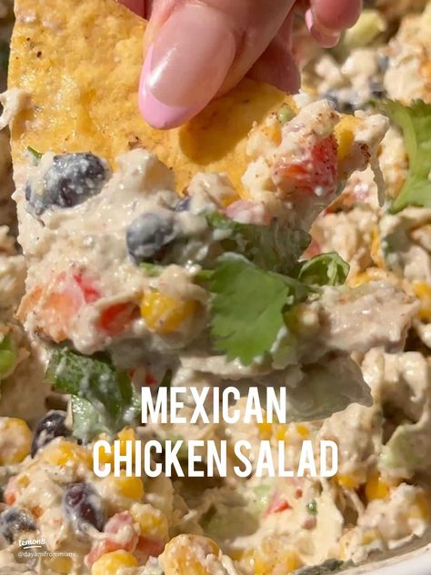 Mexican Chicken Salad  | Article posted by DayamifromMiami | Lemon8 Mexican Chicken Salad, Mexican Chicken Salads, Greek Yogurt Sauce, Chicken Salad Ingredients, Healthier Food, Mexican Chicken, Chili Lime, Real Ingredients, A Chicken