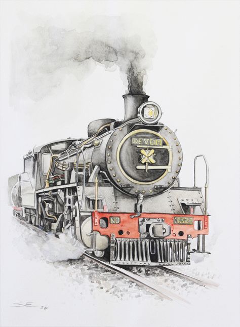 Steam Train Drawing, Train Watercolor, Train Sketch, Trains Photography, Train Artwork, Train Tattoo, Steam Trains Photography, Hogwarts Express Train, Steam Trains Uk