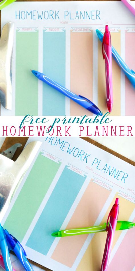 Get ready for homework season with this free printable homework planner for students. #homeworkplanner #printable #backtoschool Teen Room Organization, Homework Planner Printable, Homework Template, Educational Crafts For Kids, College Printables, Nursing School Organization, Planner For Students, Homework Organization, Homework Planner