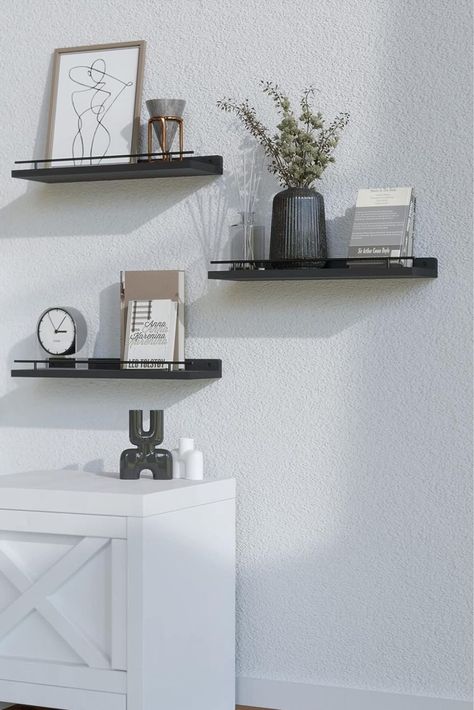 Modern Black and White Kitchen Elegance: WOPITUES Floating Shelves

#modernkitchen #blackandwhitekitchen #floatingshelves #elegancedecor #savvyfinds Black Floating Shelves Bedroom, Modern Black And White Kitchen, Metal Guardrail, Displaying Plants, Floating Shelves Bedroom, Black And White Kitchen, Black Floating Shelves, Small Bathroom Interior, Living Room And Kitchen