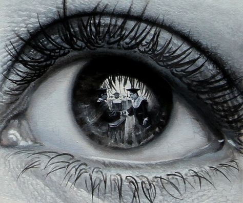 Jakarta-based Indonesian artist Veri Apriyatno's series titled The Witnesses reveals a lot more about a person's surroundings through the reflection of their eyes. Each hyperrealistic mixed media creation in the series (made with charcoal, pencil, and acrylics on canvas) presents an entire world within the gaze of a glistening eye. Reflection Drawing, Digital Art Software, Realistic Eye Drawing, Hyper Realistic Paintings, Reflection Art, Realistic Pencil Drawings, Arte Alien, Realistic Eye, Pencil Drawings Easy