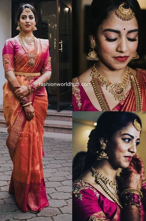 South Indian Wedding Saree, South Indian Bride Saree, Indian Wedding Fashion, Bridal Sarees South Indian, Bridal Hairdo, New Saree Blouse Designs, Indian Bride Outfits, Velvet Dress Designs, Wedding Saree Collection