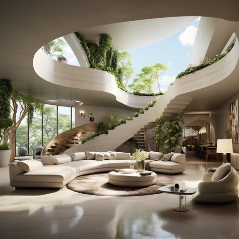 Utopian Interior Design, Structural Interior Design, Round Interior Design, Modern Interior Architecture, Architecture Styles Of Homes, Space In Interior Design, Modernism Interior Design, Home Interior Design Living Room, Mansion Interior Design