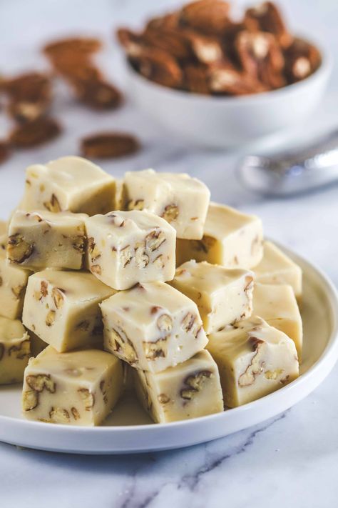 Maple Flavored Fudge, Maple Pecan Fudge Recipe, Apricot Torte, Maple Pecan Fudge, Date Nut Balls, Nut Balls, Pecan Fudge, Maple Fudge, Creamy Fudge