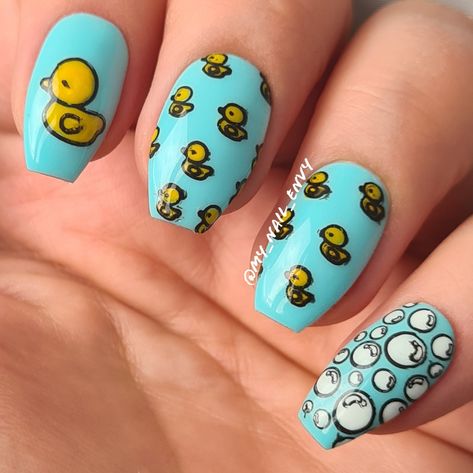 Rubber Duck Nail Art, Rubber Duck Nails, Duck Nail Art, Duck Nail, Acrylic Nails Almond Shape, Kids Nail Designs, Duck Nails, Gamine Style, Butterfly Nail Art