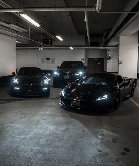 Black Range Rover Aesthetic, Black Luxury Cars, Underground Parking Lot, Blacked Out Cars, Underground Parking, Dream Cars Bmw, Large Suv, New Luxury Cars, Street Racing Cars