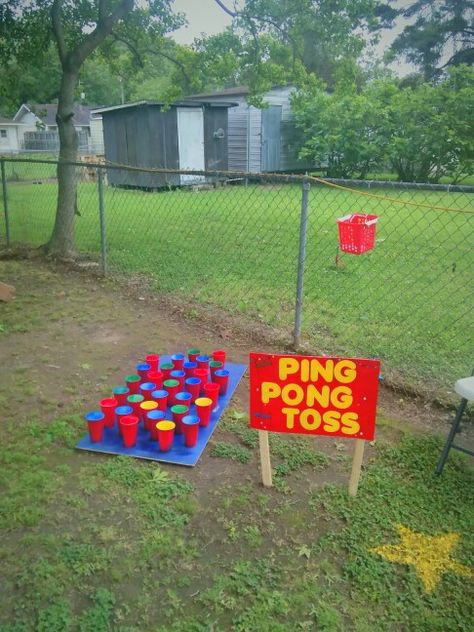 Ping Pong Toss Carnival Game, Ping Pong Toss, Spring Fling Games, Ping Pong Ball Games, Anniversary Activities, Steam Night, Preschool Summer Camp, Spanish Games, Harvest Fest