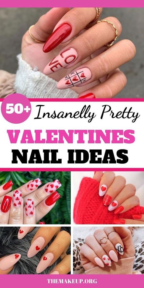 Nails Red Valentines Day, Nails Red Valentines, Valentines Day Nails Coffin, Valentines Day Nails Red, Red Valentines Day Nails, Pink Valentines Day Nails, Cute Valentines Nails, Pretty Valentines, Nails Coffin Shape