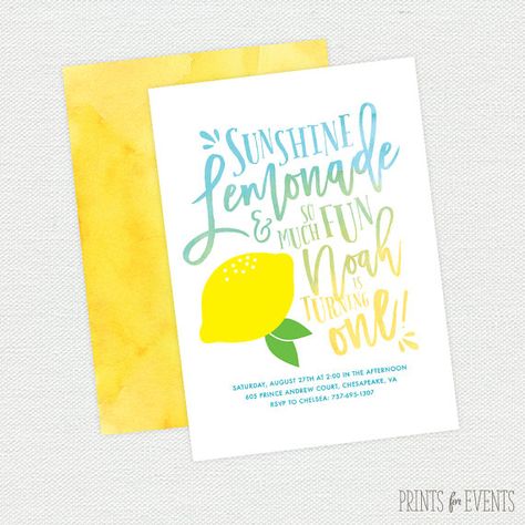 Fun Lemonade, Pink Lemonade Cookies, Lemon Illustration, Lemonade Birthday, Brush Script Font, Sloth Birthday, Diy Birthday Invitations, Lemonade Party, 1st Birthday Themes