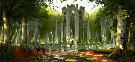 ArtStation - Forest Ruins, Findara McAvinchey Forest Ruins, Sacred Groves, Temple Ruins, Forest Scenery, Forest City, High Elf, My Fantasy World, Fantasy Forest, Fantasy Art Landscapes