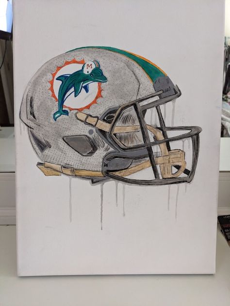 Miami Dolphins Painting, Dolphins Painting, Dolphin Bedroom, Helmet Painting, Football Paintings, Nfl Dolphins, Dolphin Painting, Miami Dolphins Football, Dolphins Football