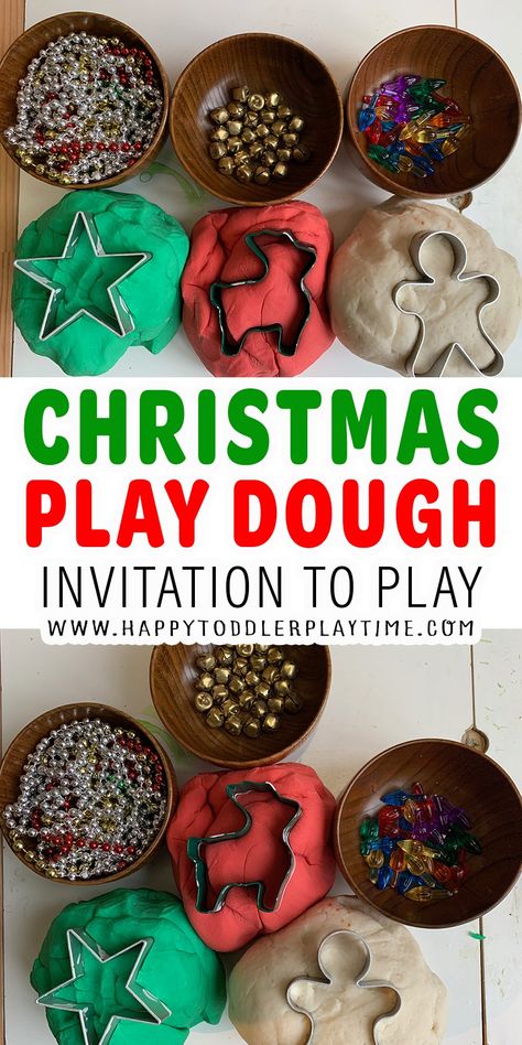 Christmas Play Dough Invitation To Play - HAPPY TODDLER PLAYTIME Peppermint Play Dough, Christmas Play Dough, Play Dough Invitation, Snow Dough, Kids Sensory Activities, Sensory Kids, Aktiviti Kanak-kanak, Playdough Activities, Cadeau Parents