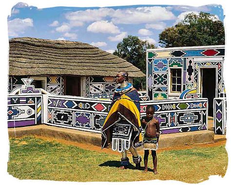 Teach students that shapes can have meaning by introducing them to Ndebele House Painting. Plaster House, African Architecture, African House, Art With Meaning, Africa Tour, Africa Do Sul, Vernacular Architecture, Pretoria, Southern Africa