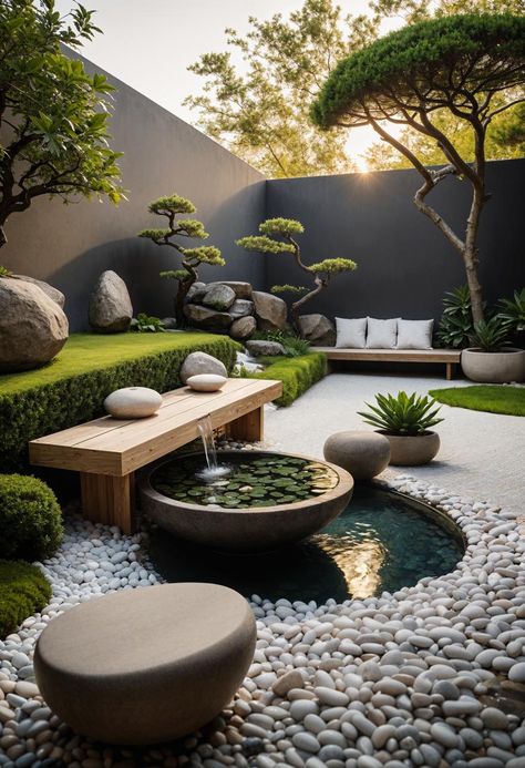 Ready to dig into some small garden layout ideas that defy their size? Let's get started! Home Outside Garden Ideas, Zen Courtyard Ideas, Zen Backyard Landscaping, Small Landscape Ideas, Minimal Garden Design, Garden Center Ideas, Zen Garden Ideas Backyard, Small Outdoor Garden Ideas, Little Garden Ideas