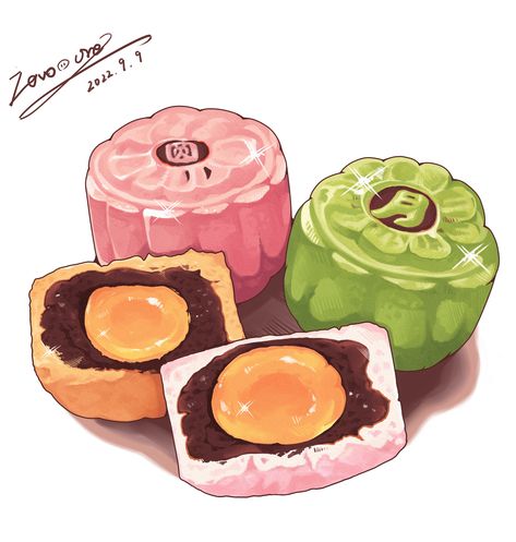 Mooncake Illustration, Chinese Lanterns Diy, Food Cartoon, Food Illustration Art, Drawing Journal, Cute Food Art, Diy Lanterns, Painted Cakes, Mooncake