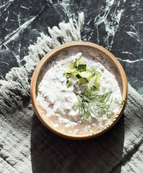 Traditional Tzatziki with Goat’s Milk Yogurt, Fresh Herbs and Cucumber Shayna's Kitchen, Yogurt And Cucumber, Goat Milk Yogurt, Cucumber Sauce, Mint Yogurt, Greek Restaurant, Bodybuilding Recipes, Yogurt Dressing, Greek Restaurants