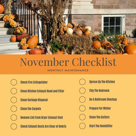 November Checklist, November Real Estate, Dryer Exhaust Vent, Realtor Ideas, Garbage Disposal Cleaning, Outdoor Pool Area, Kitchen Exhaust, Home Maintenance Checklist, Exhaust Hood