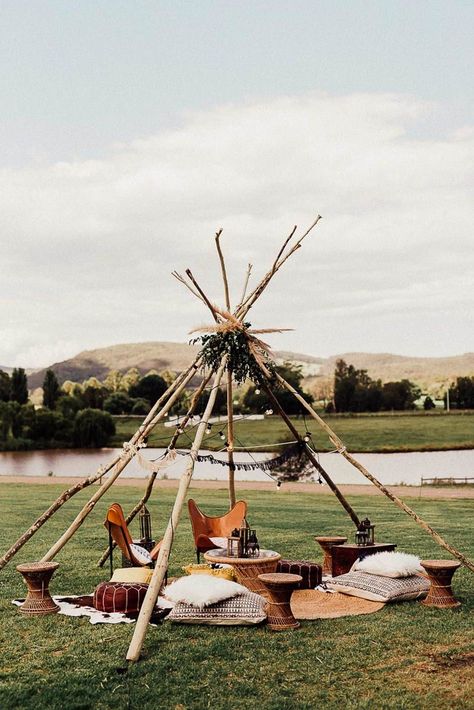 fun idea for reception or outdoor wedding celebration ~Ali from AdoredAbove.com @Tocal Homestead Boho Reception, Bell Tents, Luxury Garden Furniture, Taupe Colour, French Country Garden, Boho Picnic, Tipi Wedding, Bell Tent, Luxury Garden