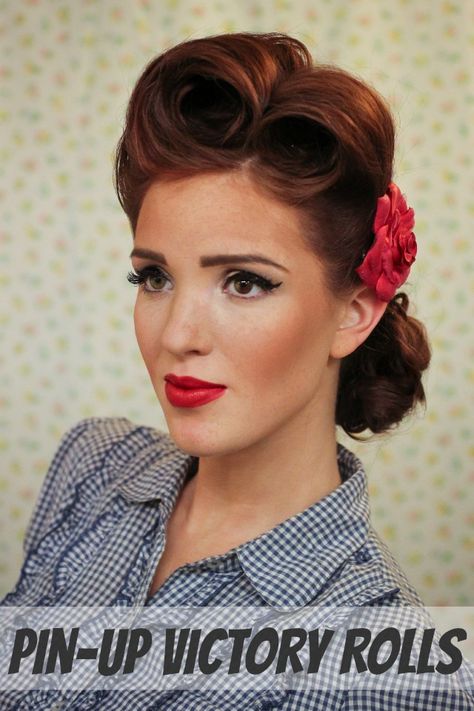 The Freckled Fox: Modern Pin-up Week: #2 - Pin-up Victory Rolls Stile Pin Up, Cabelo Pin Up, Victory Roll, Easy Vintage Hairstyles, Vintage Hairstyles Tutorial, 50s Hairstyles, 1940s Hairstyles, Victory Rolls, Pin Up Vintage