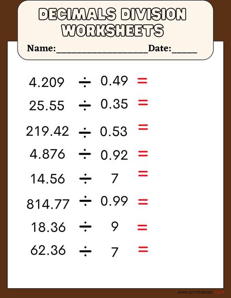 41+ Decimal Division Number Worksheet With Lesson Plan and Practice Guide Decimal Division Worksheet, Short Division, Fractions Division, Decimal Division, Decimal Multiplication, Mental Maths Worksheets, Mental Maths, Number Worksheet, Dividing Decimals