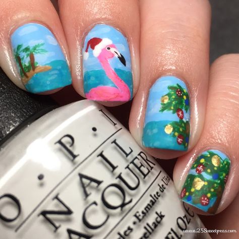 Summer Christmas Nail Designs, Christmas In July Nail Designs, Beach Christmas Nail Art, Christmas Nails For Florida, Christmas In Hawaii Nails, Florida Christmas Nails, Christmas In July Nails, Beachy Christmas Nails, Hawaiian Christmas Nails