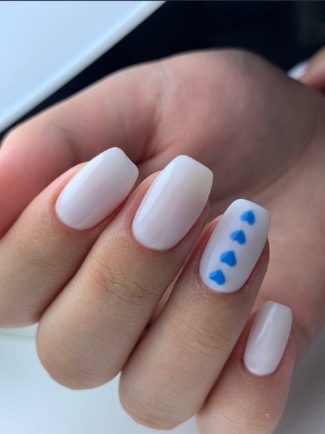 Nails Ideas Blue, Valentines Day Nails Ideas, Valentines Day Nails, Valentine Nails, Blue Hearts, Valentines Nails, Blue Heart, Blue Design, Nails Ideas