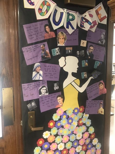 Women’s History Month Door Decoration, Green Day Decoration Ideas For Preschool, Women History Month Bulletin Board, History Bulletin Boards, Decorated Doors, Welcome Bulletin Boards, Door Decorating Ideas, Women History, Womens History