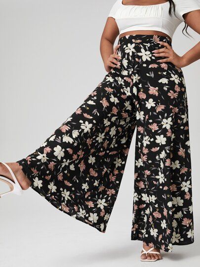 Boho Plus Size, Plus Size Boho, Black Wide Leg Trousers, Coachella Dress, Floral Print Pants, Wide Leg Palazzo Pants, Black Boho, Boho Pants, Printed Trousers