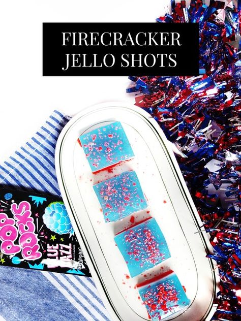 These easy to make red, white, and blue jello shots are the perfect jello shot for Fourth of July or memorial day weekend. The Pop Rock cocktails are topped with pop rocks for a fun firecracker kick to the original jello shot. Perfect for fourth of july parties and can be made in large batches.  // www.ElleTalk.com Malibu Jello Shots, Jolly Rancher Jello, Red White And Blue Jello, Blue Jello Shots, Jello Shooters, Best Jello Shots, Champagne Jello Shots, Jello Shots Vodka, Jello Pudding Shots