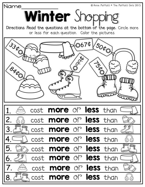 More or less (comparing numbers)- So many FUN activities found in the NO PREP Packet for January! Money Math Worksheets, Teaching Money, Fun Worksheets For Kids, Money Math, Money Worksheets, Comparing Numbers, Winter Math, Education Positive, Second Grade Math