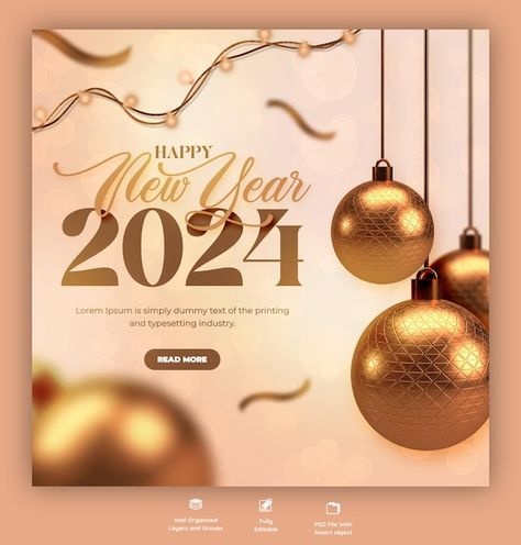 Happy new year 2024 celebration social m... | Free Psd #Freepik #freepsd #media #decoration #event #celebration 2024 Celebration, Grocery Shopping App, Diwali Wallpaper, New Year Post, Decoration Event, Creative Banners, Happy New Year Design, New Year Banner, Social Media Post Design