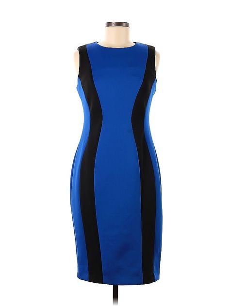 Calvin Klein Cocktail Dress Size: 8 Blue Dresses - used. 91% POLYESTER, 9% SPANDEX, Bodycon, Crew Neck, Color Block, Knee Length, Sleeveless | Calvin Klein Cocktail Dress - Bodycon: Blue Color Block Dresses - Used - Size 8 Midi Cocktail Dress, Dress Bodycon, Dress Midi, Colorblock Dress, Blue Dresses, Color Block, Knee Length, Calvin Klein, Cocktail Dress