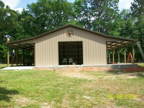 Metal Shop Building With Lean To, Shop With Lean To On Both Sides, Backyard Carport, Metal Garage Buildings, Livestock Barn, Pole Barn Garage, Metal Shop Building, Building A Pole Barn, Metal Building Designs