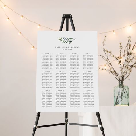 Simple Elegant Greenery Wedding Seating Chart Foam Board Reception Poster, Wedding Typography, Table Seating Chart, Ocean Wedding, Seating Plan Wedding, Wedding Reception Tables, Wedding Leaves, Orange Wedding, Seating Plan