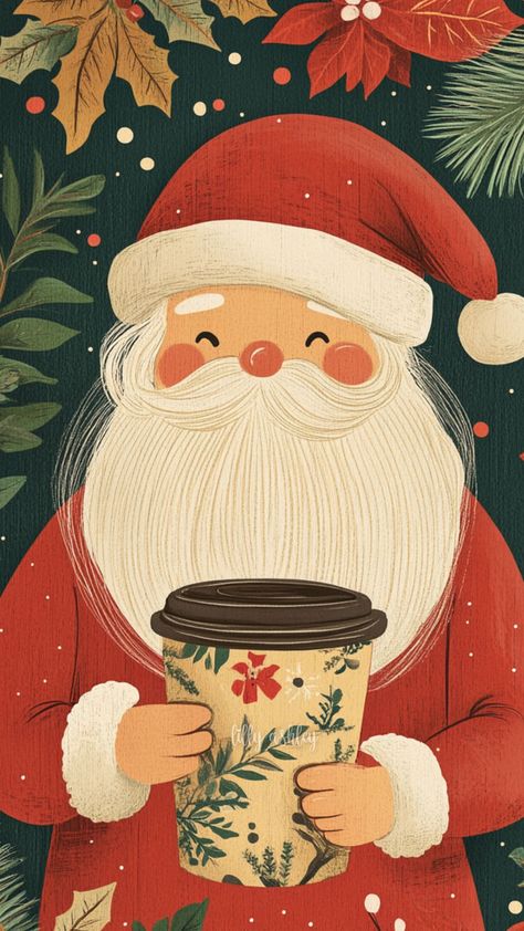 Get into the holiday spirit with our new Santa Latte collection of phone wallpapers! These adorable wallpapers feature jolly Santas holding their favorite cups of Christmas cheer—coffee! Perfect for adding a little festive charm to your phone screen, this collection is ideal for on-the-go inspiration throughout the season. Download free at lillyashleydesign.com! Follow on Pinterest for exclusive access to upcoming collections! Christmas Phone Backgrounds Cute, Marry Christmas Wallpaper, Christmas Phone Wallpapers, Christmas Phone Backgrounds, New Year Wallpaper, Christmas Phone Wallpaper, Married Christmas, Adorable Wallpapers, Jolly Santa