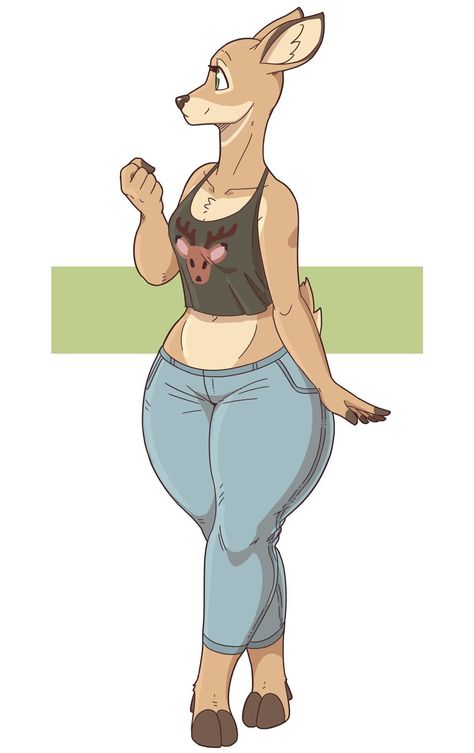 Deer Anthro, Female Tank Top, 2d Abstract, Eyes Closed, Whitetail Deer, Game Character Design, Artist Names, Game Character, Green Eyes