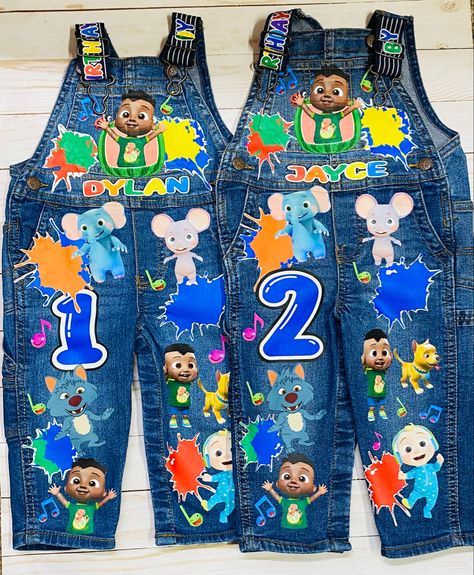 Cocomelon denim party overalls Happy Camper Birthday Party, Baby African Clothes, Cocomelon Jj, Cocomelon Cake, Party Characters, Outfit Denim, Toddler Parties, Kids Overalls, Cap Decorations