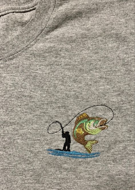 Fishing Embroidery, Diy Fishing, Stitch Tshirt, Fishing Diy, Fishing Hat, Vintage Fishing, T Shirt Diy, Bass Fishing, Hand Sewing