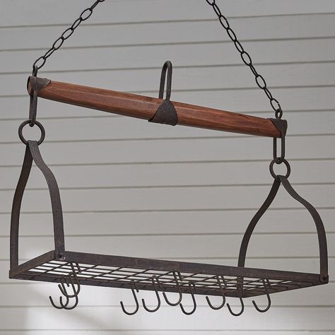 PRICES MAY VARY. This ceiling kitchen organizer measures 15.25"H X 25"L X 15.75"D. Includes 10 "S" shaped hooks functional to hang pots, pans, and more serveware. Made of durable wood and iron construction with a rustic, textured finish for a stylish and sturdy storage option. Perfect solution for narrow or small kitchens with limited space. Helps clear tabletop clutter and clean out crowded cabinet space. Adds a rustic element to complement a variety of interior styles like modern farmhouse, co Hanging Pot Rack, Western Kitchen Decor, Western Kitchen, Kitchen Updates, Pot Rack Hanging, Western Furniture, Rental House, Park Designs, Wine Rack Wall