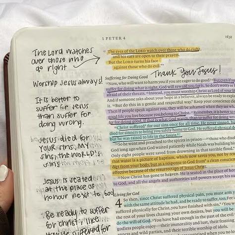 the loving bible | bible studies & christian shop on Instagram: "my study of 1 Peter 4 💛  my favorite passage from 1 Peter 4:  ”God has given each of you a gift from his great variety of spiritual gifts. Use them well to serve one another. Do you have the gift of speaking? Then speak as though God himself were speaking through you. Do you have the gift of helping others? Do it with all the strength and energy that God supplies. Then everything you do will bring glory to God through Jesus Christ. All glory and power to him forever and ever! Amen.“ ‭‭1 Peter‬ ‭4‬:‭10‬-‭11‬ ‭  God has given each of us special gifts that we can use to share His Word and give glory to Him! whatever you do, friends, do it for the glory of God! 🫶  ••••••••••••• #1peter #1peter4 #biblestudy #biblejournaling #bib Highlight Bible, Peter Bible, Serve One Another, Forever And Ever Amen, For The Glory Of God, 1 Peter 4, Glory To God, Names Of Jesus Christ, The Glory Of God